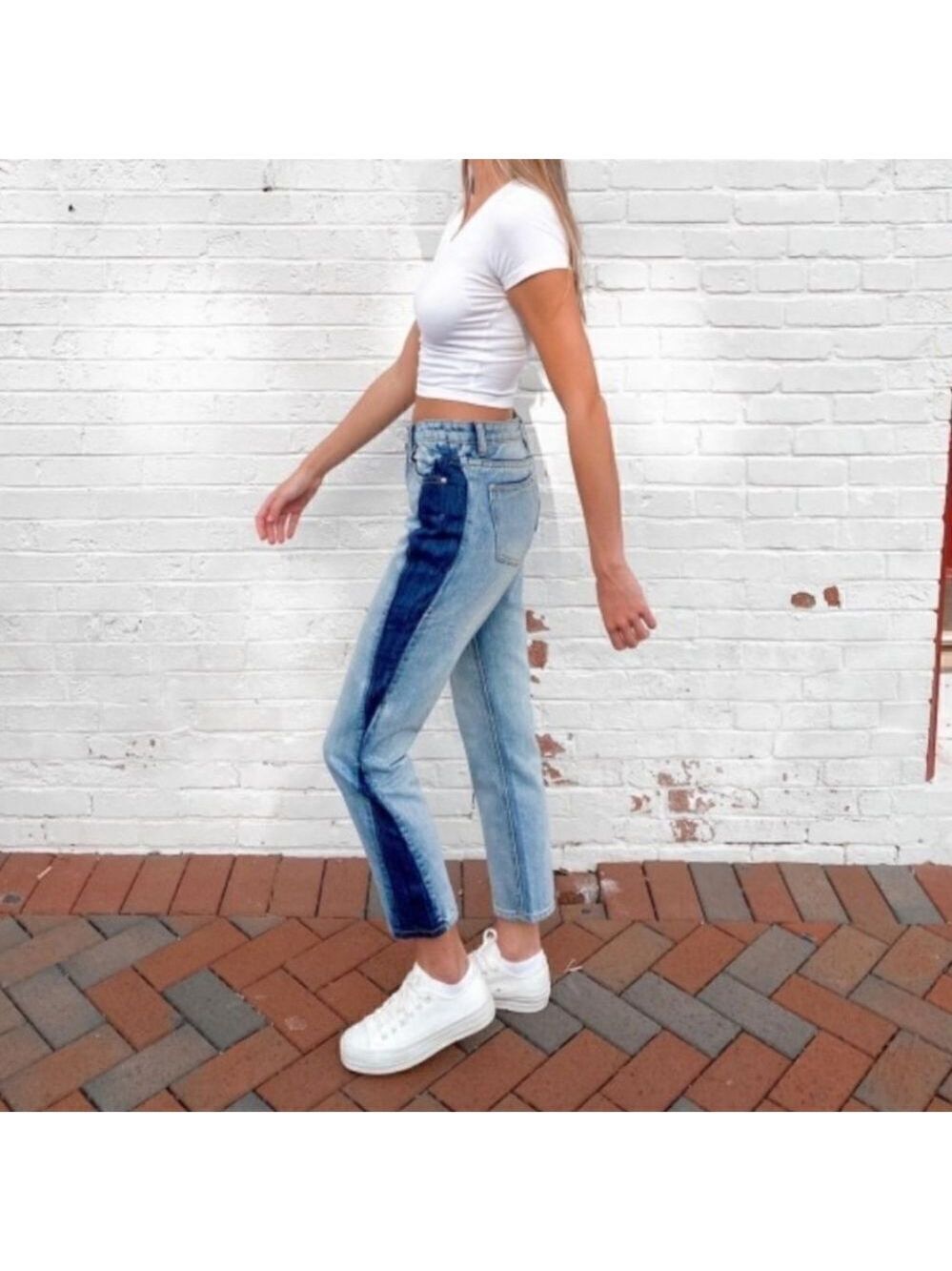 POL Jeans Women's Size 24 Light Wash Denim Two Tone Straight Leg Jeans